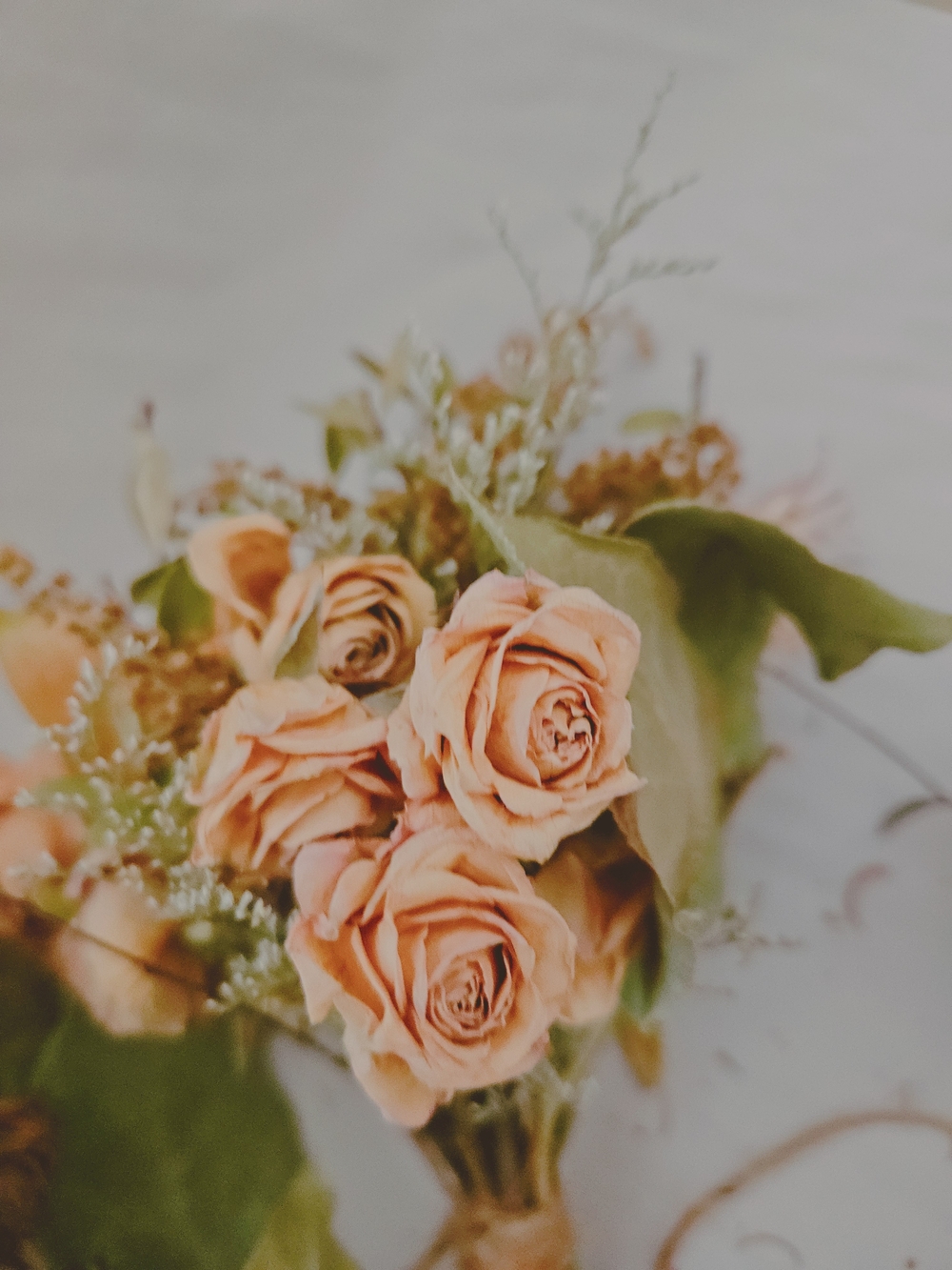 Floral Peach Rose Bouquet Home Accent